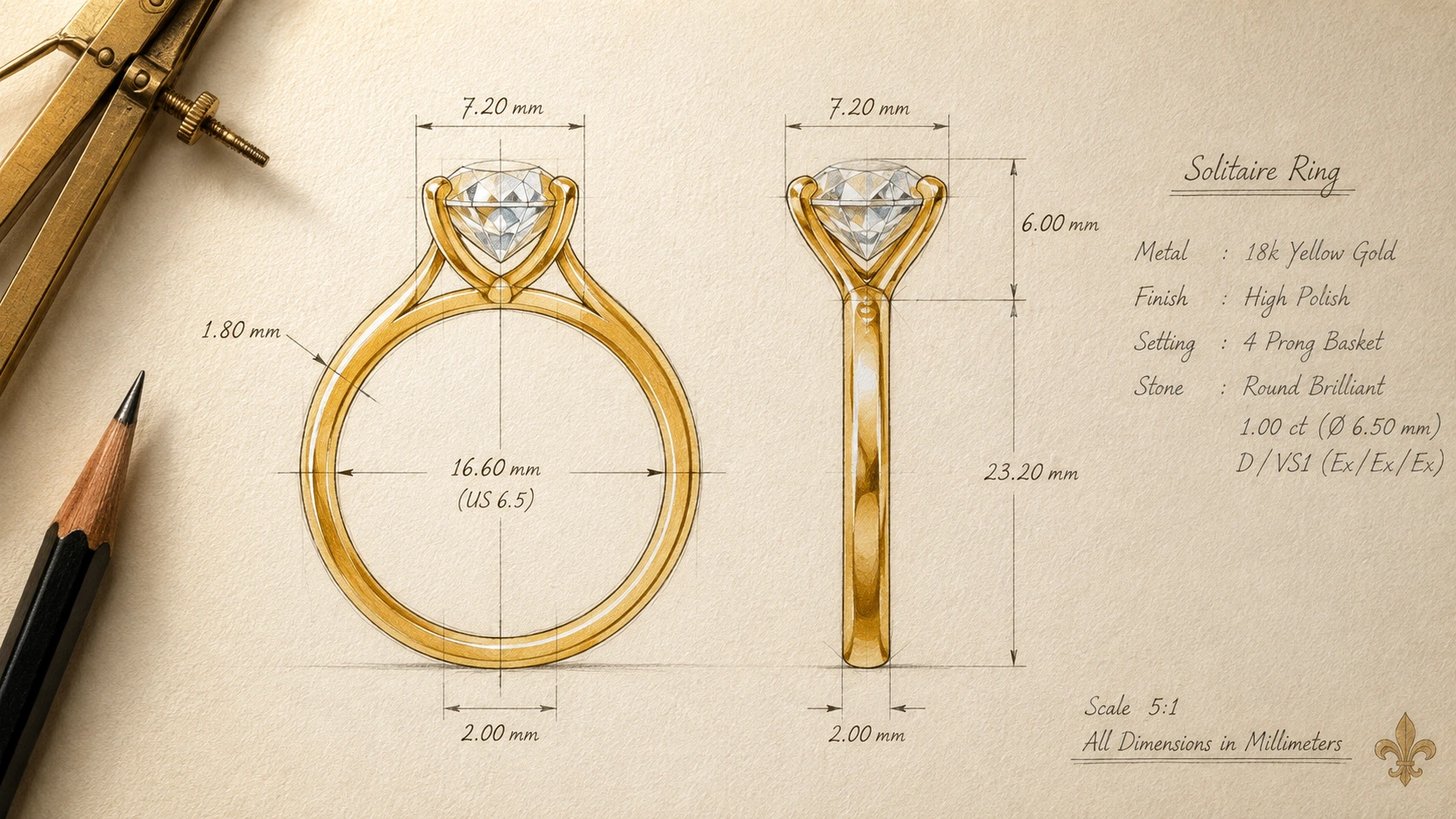 Civara Hand-drawn Technical Gouache Jewelry Blueprint
