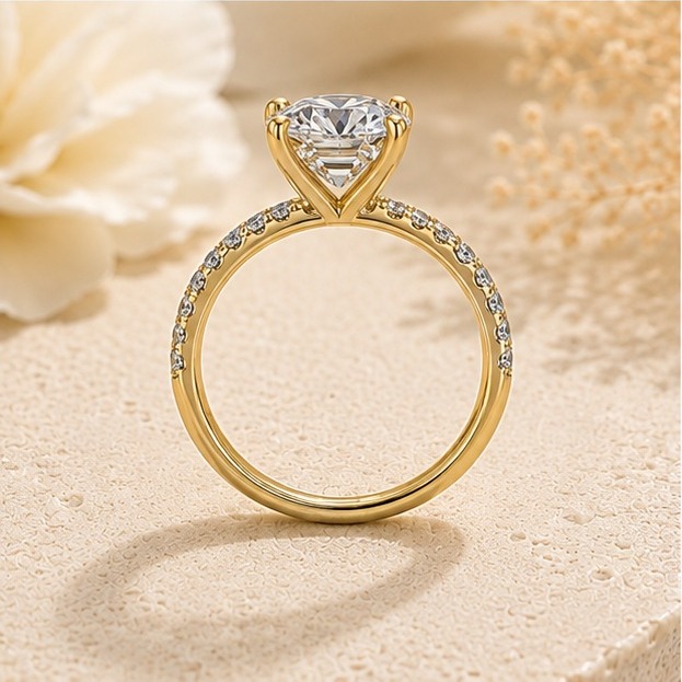 Aurelia Pavé Solitaire Diamond Ring — View 3